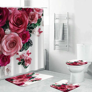 CF 4 pièces personnalisé Rose fleurs salle de bain <span class=keywords><strong>mousse</strong></span> à mémoire de forme tapis de bain imperméable Polyester tissu rideau de <span class=keywords><strong>douche</strong></span> ensemble pour salle de bain - Product Image 1