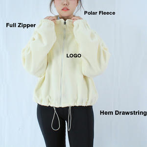 ARLAN – Sweat-shirt court en polaire pour femme, coupe ample, manches longues bouffantes, col montant zippé, idéal pour la gym, l'entraînement et les tenues décontractées - Product Image 1