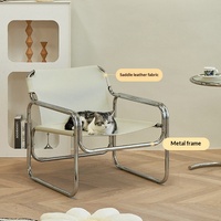 Chaise de salle à manger Bauhaus en métal écologique avec assise en cuir pour usage extérieur dans les cafés, hôtels, salles de réunion et balcons