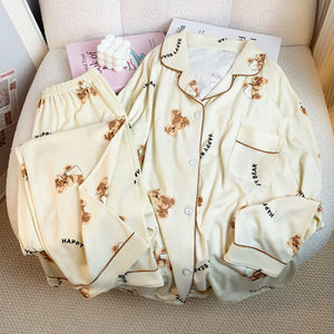 <span class=keywords><strong>Pigiama</strong></span> da Donna in Seta di Latte con Stampa Orso Premium, Maniche Lunghe e Pantaloni, Indossabile Anche Fuori Casa, Primavera e Autunno - Product Image 6