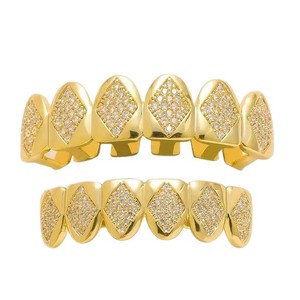 Grillz Hip Hop plaqué or 18 carats, incrusté de diamants, 6 dents, unisexe, pour usage quotidien, design géométrique - Product Image 5