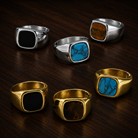Bague Chevalière JLM Vintage Plaqué Or 18K avec Œil de Tigre, Pierre Naturelle Marron, en Acier Inoxydable pour Homme, Vente en Gros