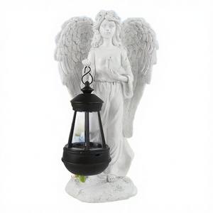 Estatua de Resina de Ángel Sereno con Linterna Solar, Figura Pintada a Mano, Diseño Artístico Devocional Navideño, Decoración de Jardín Conmemorativa - Product Image 4