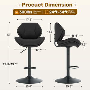 Modern <b>Adjustable</b> <b>Height</b> Swivel Bar <b>Stool</b> with Backrest Double-Layer Cushion PU Leather Bar Chair for Kitchen Island Pub Counter - Product Image 5