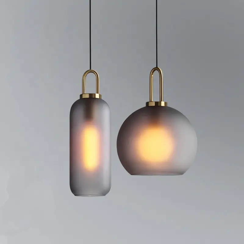 Modern Indoor Lighting Lamps Hanging Smoke Grey Glass Pendant Light For Hotel