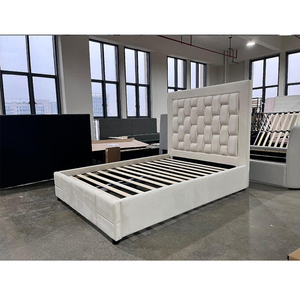 Pinzhi Home Custom King Size Terciopelo gris oscuro Tapizado Marco de cama doble Queen Luxury Modern con línea de costura Cabecero - Product Image 6