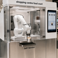 Kiosque à café robotisé à six axes avec machine à expresso commerciale, système de brassage robotique à haut rendement, usage commercial