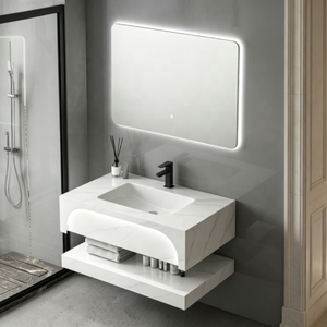 Lavabo <span class=keywords><strong>da</strong></span> <span class=keywords><strong>Bagno</strong></span> in Ceramica Effetto Pietra Artificiale a Doppio Strato di Lusso, Montato a Parete, per Vendita all'Ingrosso - Product Image 4