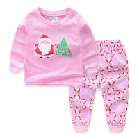 PSL55 क्रिसमस बच्चों सुपर गर्म सूती कपड़े सूट बच्चे लड़कियों पाजामा टी शर्ट धारी 2pcs बच्चों पजामा सेट