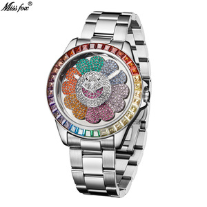 Montre de luxe pour homme en acier inoxydable, style Hip Hop, avec cadran rotatif floral, incrustée de diamants, couleur or - Product Image 4