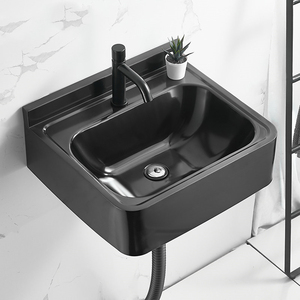 Évier mural moderne noir mat en acier inoxydable SS304, lavabo rectangulaire en acier inoxydable avec crédence pour hôtels, maisons et balcons - Product Image 4