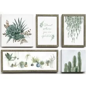 Cactus suculento planta tela impressão de arte de parede plantas verdes moldura de madeira pintura