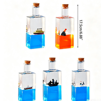 Ornement de bouteille flottante en acrylique thème bateau de croisière, contenant un presse-papiers de bureau en forme de bateau à voile et d'ondes liquides