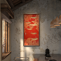 Tableau mural en bois massif avec neuf figurines de poissons, cadre en noyer importé, cœur en laiton, nouveau style chinois, décoration de luxe pour salon et couloir