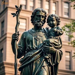 Chiesa decorazione esterna in ottone Cast a grandezza naturale tenendo il ramo e cullando i viaggiatori di gesus patrono san san <span class=keywords><strong>Christopher</strong></span> statua di bronzo - Product Image 1