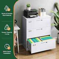 Armoires de classement métalliques à 3 tiroirs verrouillables robustes, armoire latérale en acier à plusieurs tiroirs pour bureau, salon, entrepôt