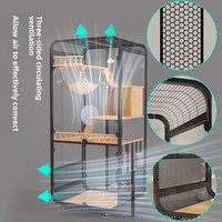 Cage pour chat en bois massif, grande, intérieure/extérieure, fermeture à bouton, maison pour animaux de compagnie écologique, empêche les chats de gratter, contient la litière, nid pour la maison