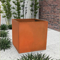 Jardinière carrée en acier corten rouillé durable en forme de cube boîte à fleurs en métal pour jardin, porte d'entrée, patio