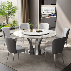 Mesa de comedor y silla de plato de roca de lujo ligero italiano mesa de comedor redonda pequeña y moderna para el hogar - Product Image 1