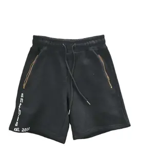 Vente en gros de vêtements de sport courts avec cordon de serrage 380gsm short en éponge brodé logo or short avec poche zippée