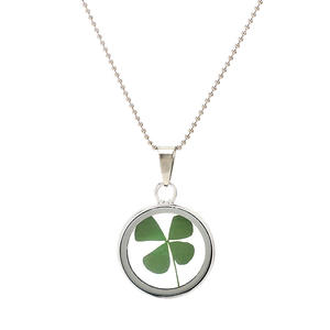 <span class=keywords><strong>2025</strong></span> Новая мода сушеные листья счастливый 4-листовой Клевер круглый стеклянный медальон кулон ожерелье - Product Image 1