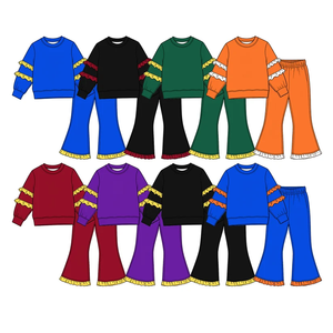 ชุดเสื้อแขนยาวสีพื้นสำหรับเด็กผู้หญิงสไตล์ล่าสุดและกางเกงขาบาน - Product Image 2