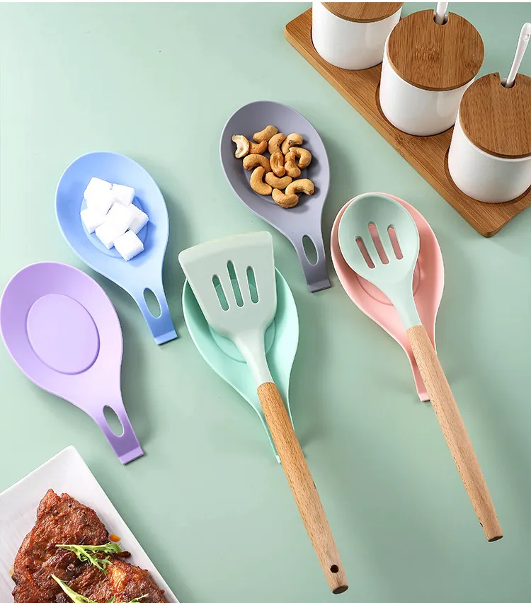 Kitchen Accessories Heat Resistant Silicone Spoon Rest Drip Pad Design Utensil Rest Spatula Holder Silicone Spoon Holder