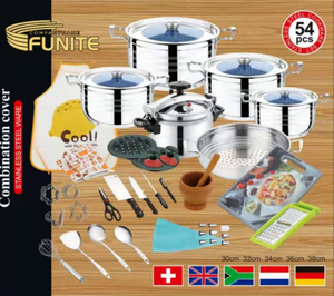 FLEY FUNITE 54-teiliges Modernes Minimalistisches Design Unbeschichtetes Edelstahl-Kochgeschirr-Set mit Kombinationsdeckel Kasserolle-Kollektion - Product Image 1