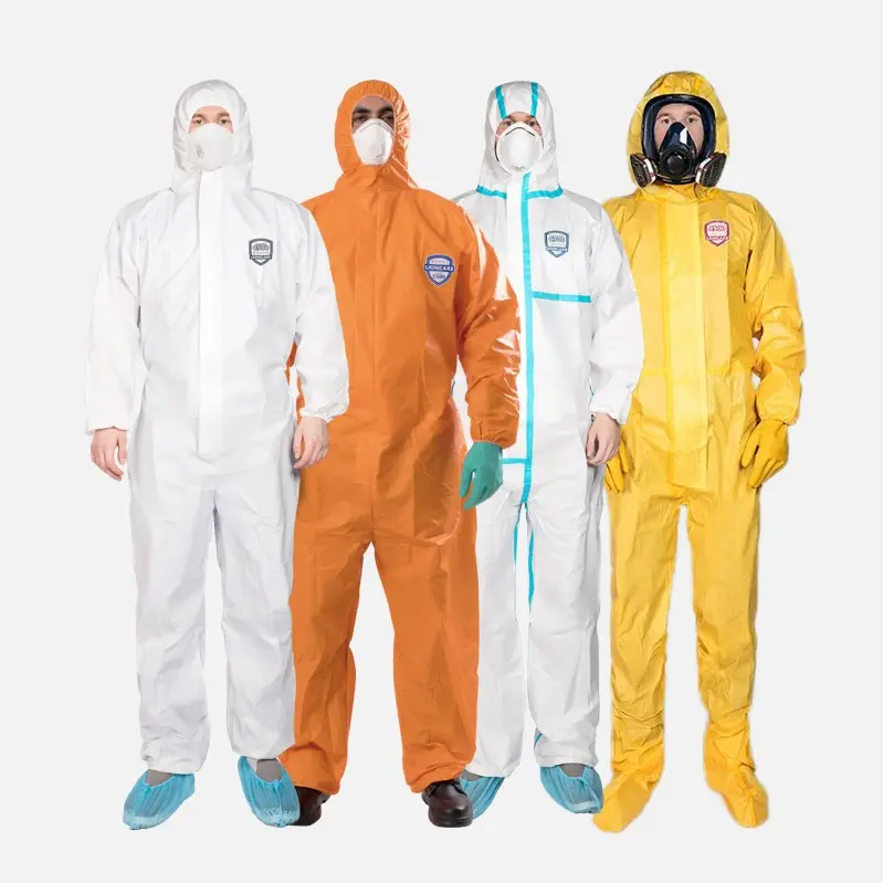 ผ้าคลุมใช้แล้วทิ้งทุกประเภท5 6ป้องกันทางการแพทย์ผ้า PPE ไม่ทอ microporous กันน้ำส่วนบุคคลคลุมมีฮู้ด