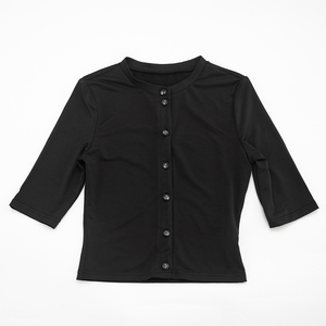 Viviblook Y26TP222 Women's Summer T-shirt New Arrival Simple Solid Color Buttoned <b>Crop</b> <b>Top</b> for Ladies - Product Image 6