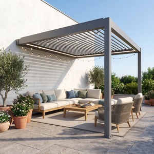 Pérgola de Aluminio <span class=keywords><strong>6x3</strong></span> con Techo de Láminas Impermeable, Kit de Marco con Recubrimiento en Polvo para Terraza, Jardín, Balcón - Product Image 1