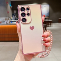 Funda de Teléfono con Correa de Moda, Electrochapada, con Forma de Corazón, de Gel TPU Suave, para Samsung Galaxy S21FE/S22/S23/S24 Plus/S25 Ultra/S26 Edge