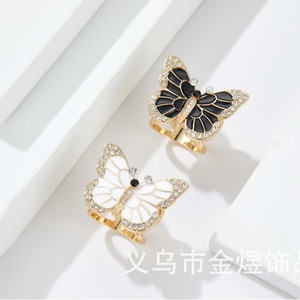 Butterfly Scarf Buckle Zinc Alloy Crystal Rhinestone Women's Party Brooch Black White Bezel Setting - Product Image 1