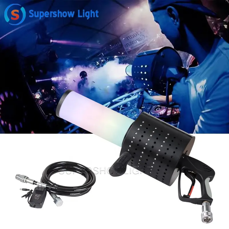 Supershow Dj Equipment Co2 Fog Gun Handheld Smoke confetti Cannon Co2 With Lights For Stage Disco Party