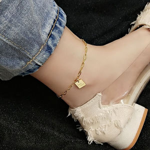 <span class=keywords><strong>Tobillera</strong></span> de cadena de acero inoxidable chapado en oro de 18k con Clip de papel, joyería para pies, amuleto de la buena suerte, venta al por mayor - Product Image 4