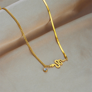 Women's Gold Plated Snake Pendant Necklace And <b>Bracelet</b> <b>Set</b> Stainless Steel Chain Jewelry Gift For Her - Product Image 2
