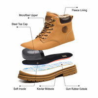 Chaussures de sécurité pour hommes à embout d'acier, doublure chaude en peluche, bottes de travail hiver antidérapantes et anti-perforation pour usine et chantier