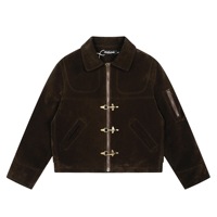 Veste courte unisexe en daim Maillard rétro vintage avec boucle avion et coutures déstructurées