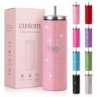 Gobelet à café droit de luxe personnalisé, 20 oz, en acier inoxydable à double paroi sous vide, avec paillettes et strass, avec couvercle à paille, pour cadeaux
