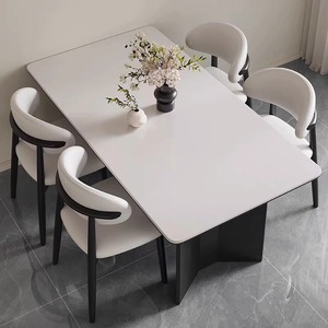 Juego de Mesa y Sillas de Comedor de Piedra Sinterizada de Lujo Moderno Italiano, Mesa Rectangular de Placa de Roca para Muebles de Restaurante o Villa - Product Image 3