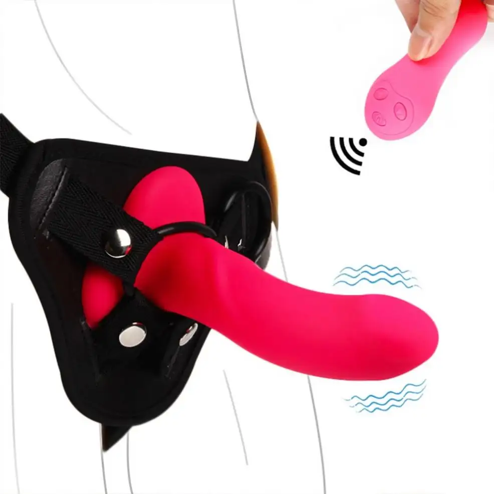 Baru tiba Remote Control silikon dapat dipakai Penis Gay seks Vibrator Penis pakaian dalam wanita Lesbian Bondage tali Dildo