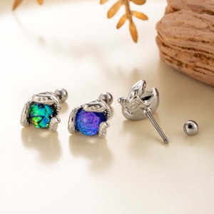 Boucles d'oreilles en acier inoxydable avec serpent en cuivre enroulé autour d'une pierre de lune |   Bijoux de piercing à double fil pour femmes et hommes - Product Image 3
