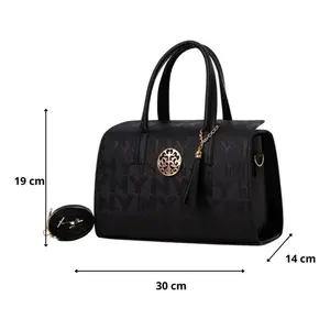 Sac à main de luxe pour femme Fana Luciana, noir, imprimé Saffiano, fermeture à glissière, deux poignées, décor diamant, grande capacité - Product Image 4