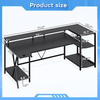 Bureau de jeu 70,8'' avec lumières LED et étagères de rangement, bureau d'ordinateur avec support d'écran, prises de courant et porte-gobelet