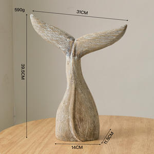 Ornamen ekor ikan paus kayu bahari baru dengan hasil akhir robek terukir modis kerajinan dekorasi rumah pantai - Product Image 5