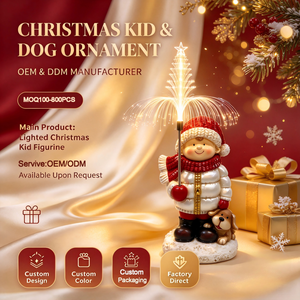 Figurine <span class=keywords><strong>de</strong></span> Noël lumineuse en fibre optique MGO, garçon avec chiot, statue enfant avec chien, design personnalisable, collections <span class=keywords><strong>de</strong></span> fêtes - Product Image 1