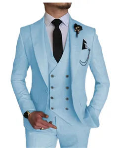 Venda quente Do Noivo Smoking Ternos De Negócios Céu Azul Casamento Homens Ternos Para Homens Terno Masculino Prom Blazer 3 Peças