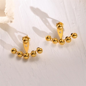 Boucles d'oreilles à clous réglables plaquées or, en acier inoxydable, avec perles, pour femmes - Product Image 2