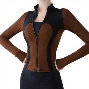 Women Color Blocked Yoga Jacket Full Sleeve <b>Mock</b> <b>Neck</b> Active Stretch Contrast Binding Zipper Front - Product Image 1