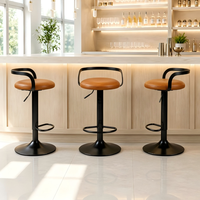 Tabourets de bar industriels en PU marron, base en métal noir, hauteur réglable, pivotants, pour cuisine, pub, café